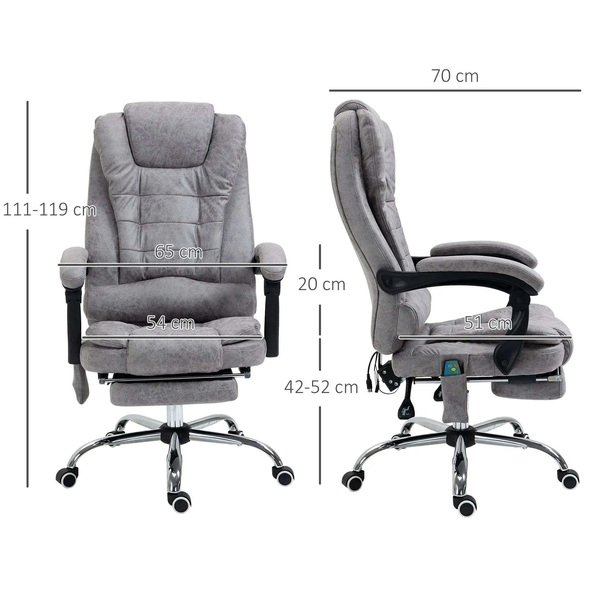 Vinsetto Heated 6 Points Vibration Massage Executive Office Chair Adjustable Swivel Ergonomic High Back Desk Chair Recliner with Footrest Grey 