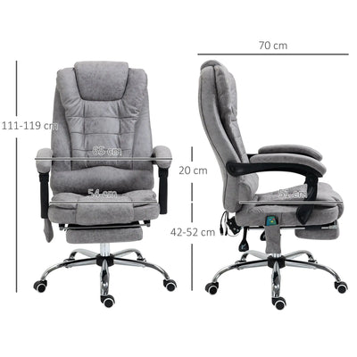 Vinsetto Heated 6 Points Vibration Massage Executive Office Chair Adjustable Swivel Ergonomic High Back Desk Chair Recliner with Footrest Grey 