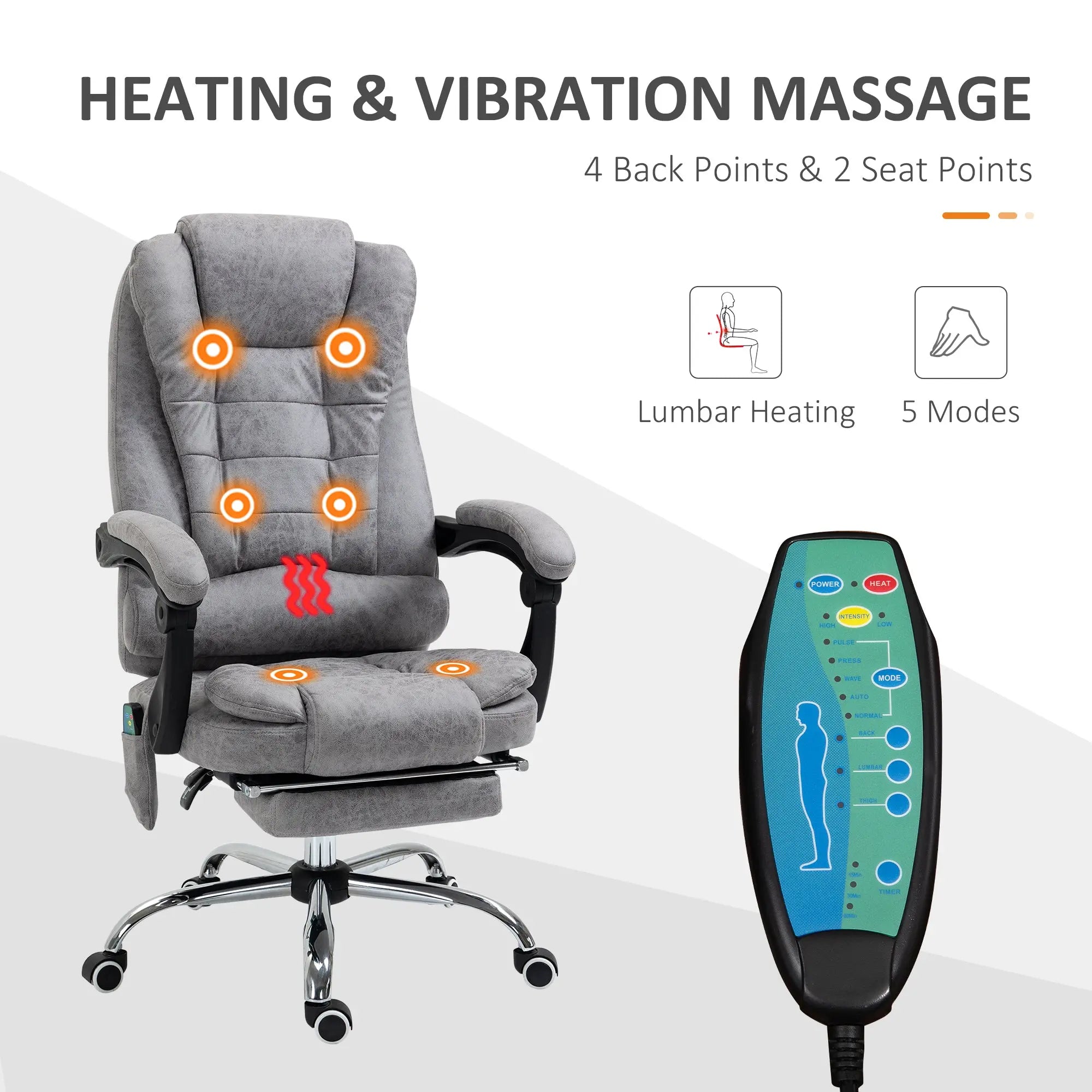 Vinsetto Heated 6 Points Vibration Massage Executive Office Chair Adjustable Swivel Ergonomic High Back Desk Chair Recliner with Footrest Grey 