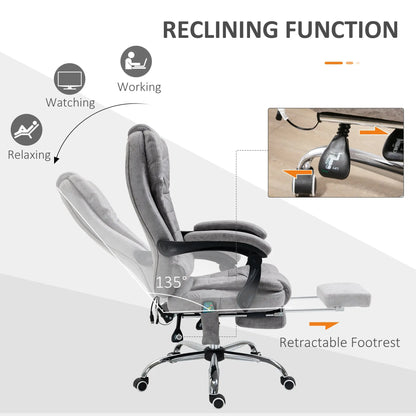 Vinsetto Heated 6 Points Vibration Massage Executive Office Chair Adjustable Swivel Ergonomic High Back Desk Chair Recliner with Footrest Grey 