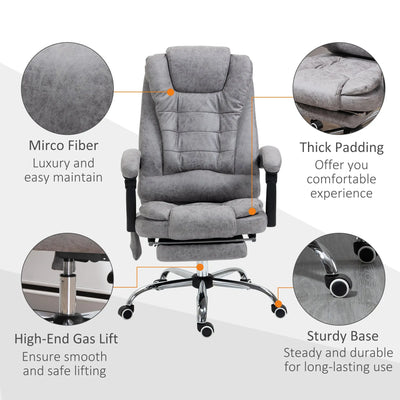 Vinsetto Heated 6 Points Vibration Massage Executive Office Chair Adjustable Swivel Ergonomic High Back Desk Chair Recliner with Footrest Grey 