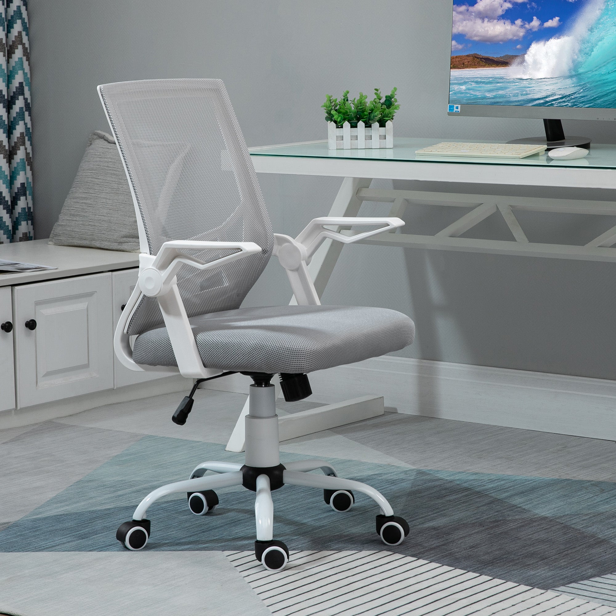 Vinsetto Office Chair, Ergonomic Desk Chair, Executive Computer Chair with 90° Flip-up Armrest and Lumbar Support, Adjustable Height for Home/Office, Grey 