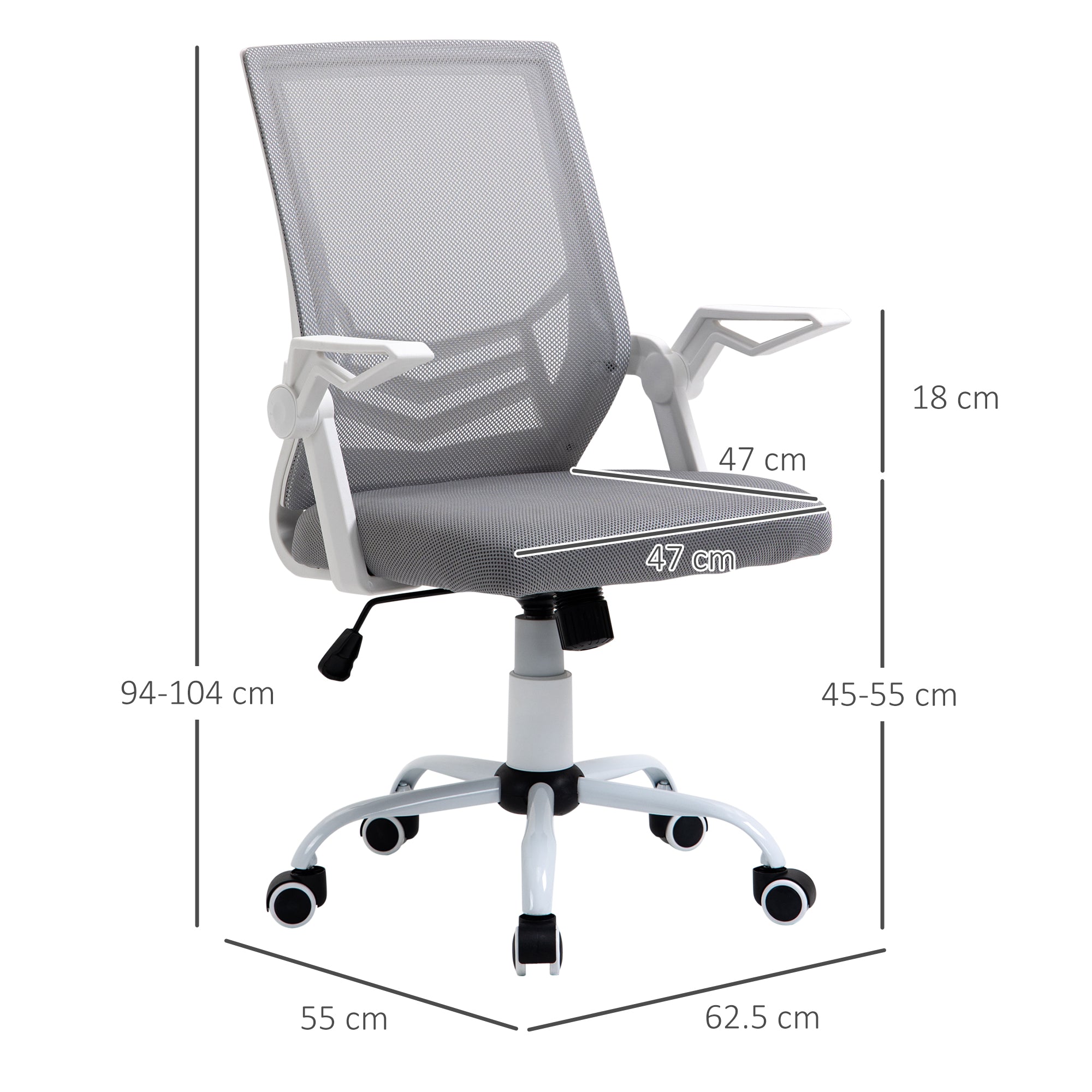Vinsetto Office Chair, Ergonomic Desk Chair, Executive Computer Chair with 90° Flip-up Armrest and Lumbar Support, Adjustable Height for Home/Office, Grey 