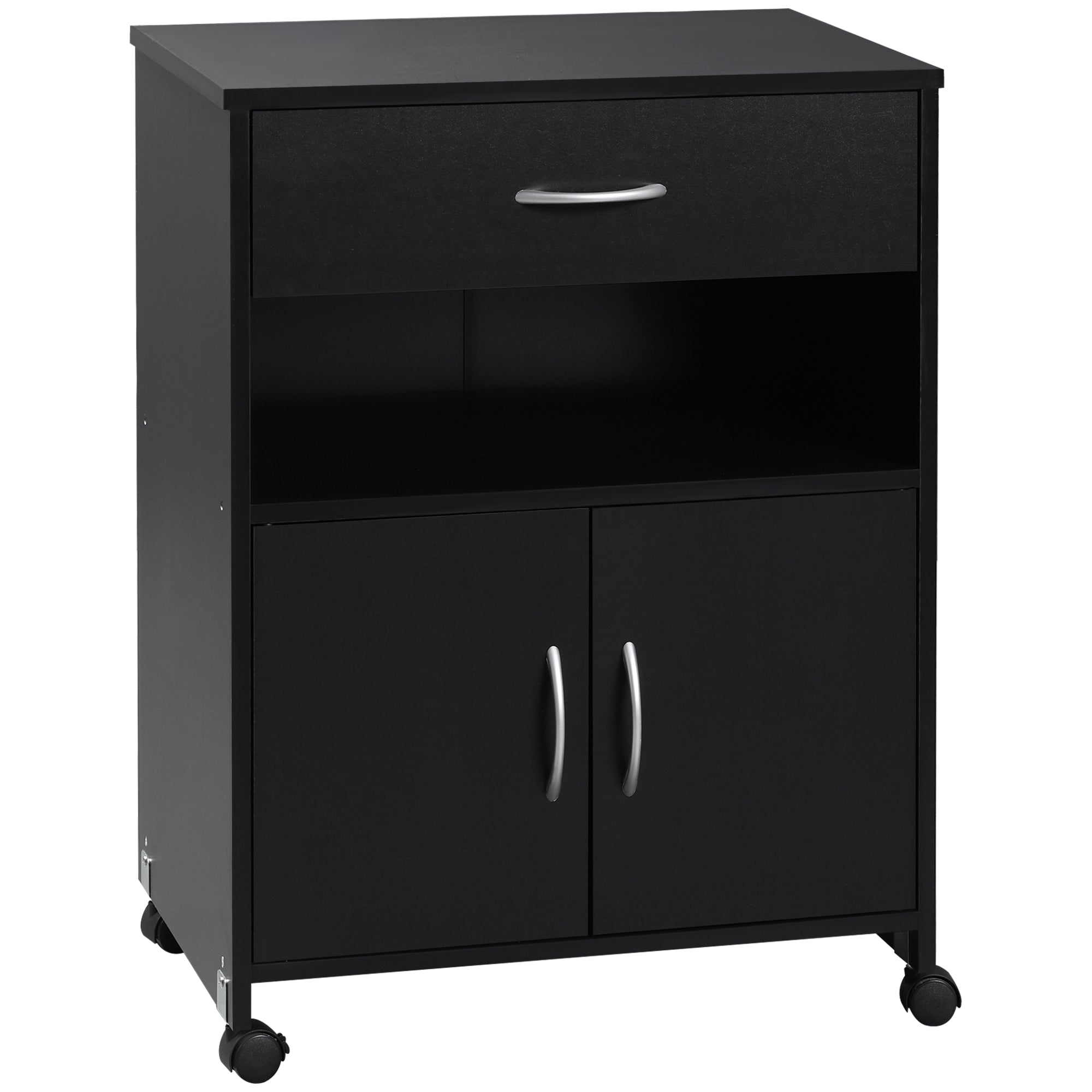 Vinsetto Printer Stand Mobile Printer Cabinet with Storage, Open Shelf, Drawer for Home Office, 60cm x 39cm x 80cm, Black 