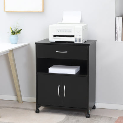 Vinsetto Printer Stand Mobile Printer Cabinet with Storage, Open Shelf, Drawer for Home Office, 60cm x 39cm x 80cm, Black 