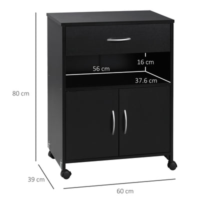 Vinsetto Printer Stand Mobile Printer Cabinet with Storage, Open Shelf, Drawer for Home Office, 60cm x 39cm x 80cm, Black 