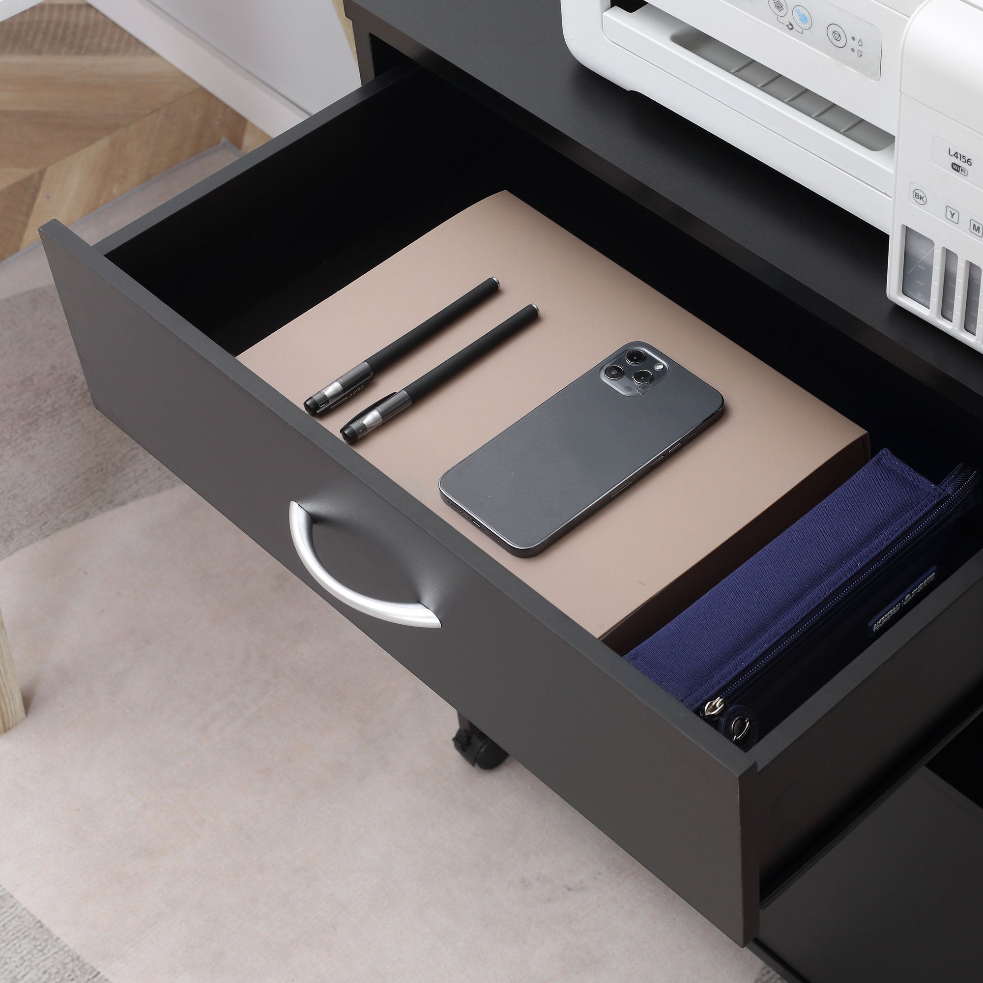 Vinsetto Printer Stand Mobile Printer Cabinet with Storage, Open Shelf, Drawer for Home Office, 60cm x 39cm x 80cm, Black 