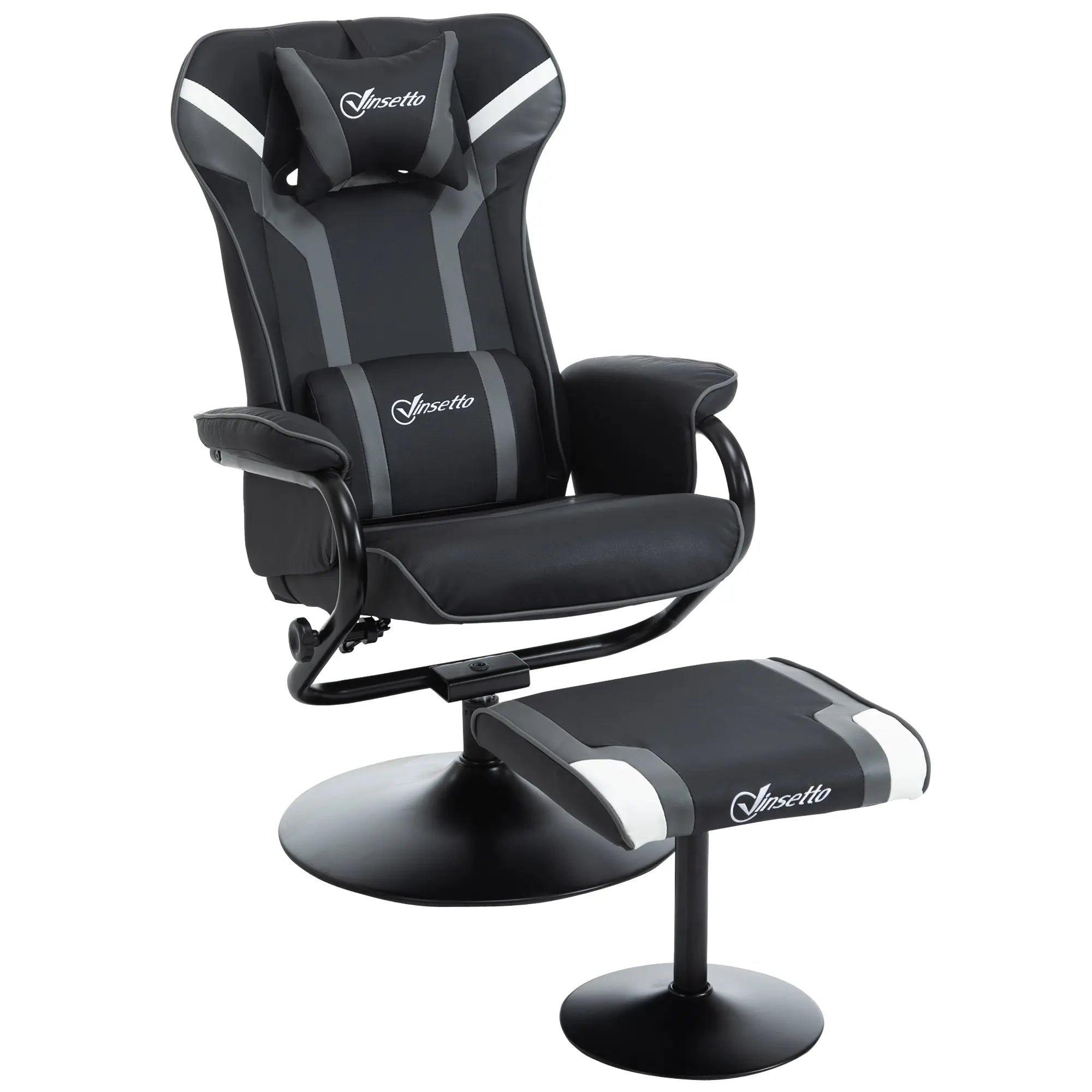 Vinsetto Reclining Chair and Stool Set, Recliner Chair with Headrest, Gaming Chair with Lumbar Support, Pedestal Base for Home Office, Grey 