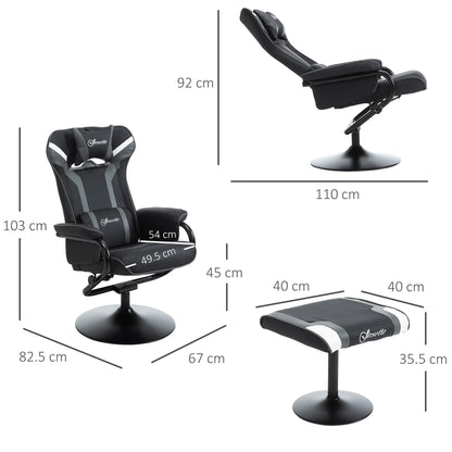 Vinsetto Reclining Chair and Stool Set, Recliner Chair with Headrest, Gaming Chair with Lumbar Support, Pedestal Base for Home Office, Grey 