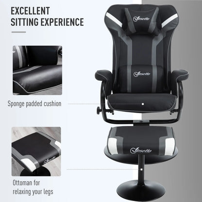 Vinsetto Reclining Chair and Stool Set, Recliner Chair with Headrest, Gaming Chair with Lumbar Support, Pedestal Base for Home Office, Grey 