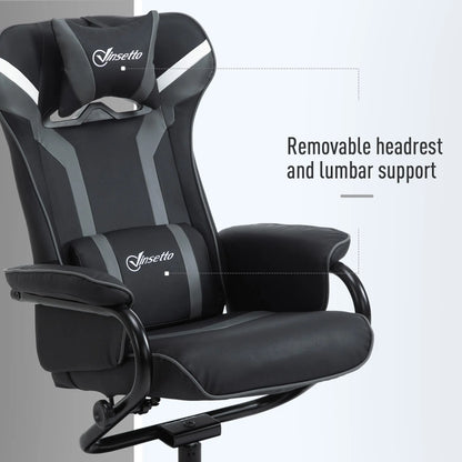 Vinsetto Reclining Chair and Stool Set, Recliner Chair with Headrest, Gaming Chair with Lumbar Support, Pedestal Base for Home Office, Grey 