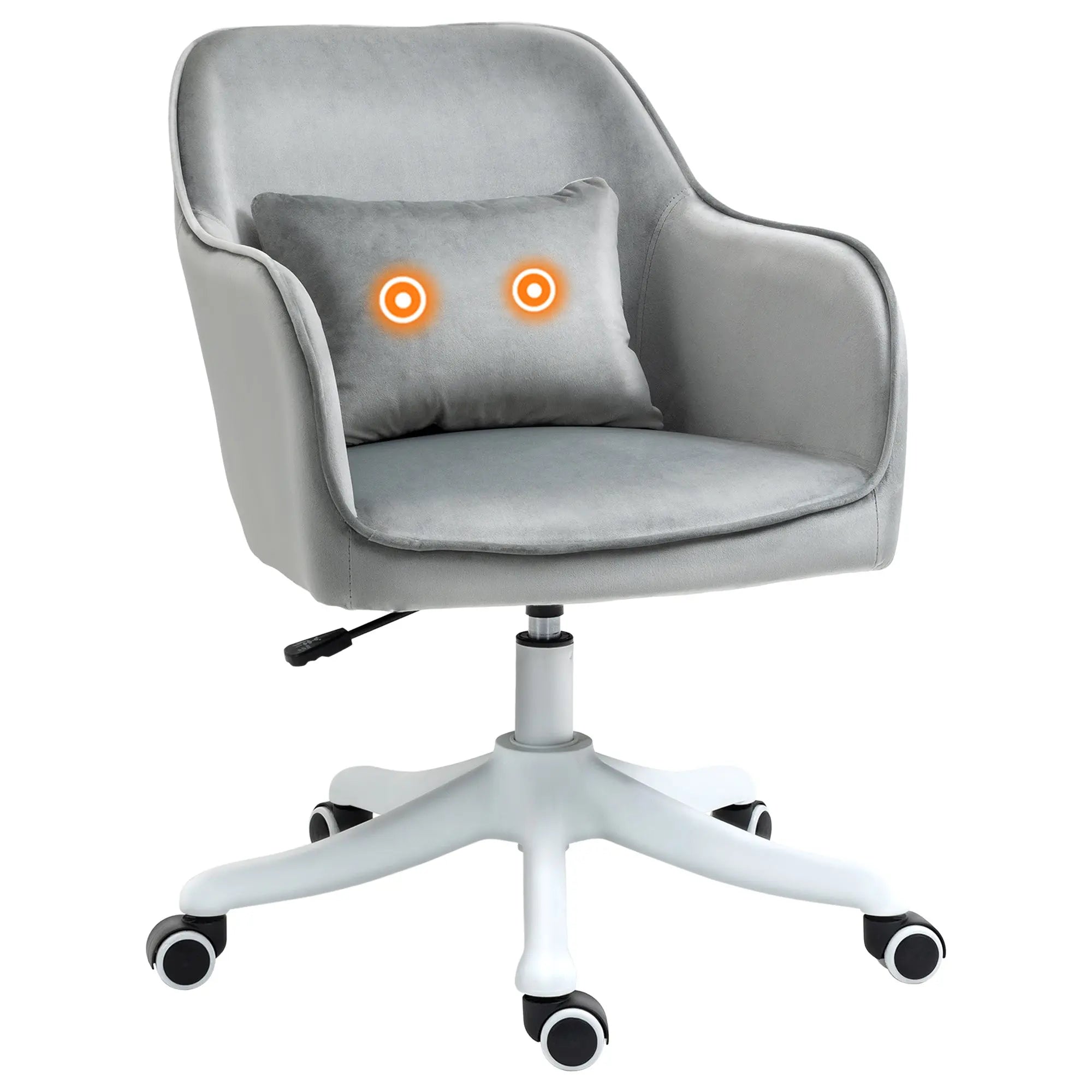 Vinsetto Velvet Office Chair, Desk Chair, Makeup Vanity Chair with Massage Lumbar Pillow and Rolling Wheels for Bedroom and Home, Grey 