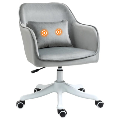 Vinsetto Velvet Office Chair, Desk Chair, Makeup Vanity Chair with Massage Lumbar Pillow and Rolling Wheels for Bedroom and Home, Grey 