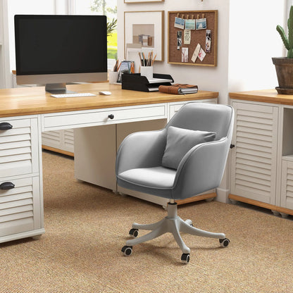 Vinsetto Velvet Office Chair, Desk Chair, Makeup Vanity Chair with Massage Lumbar Pillow and Rolling Wheels for Bedroom and Home, Grey 
