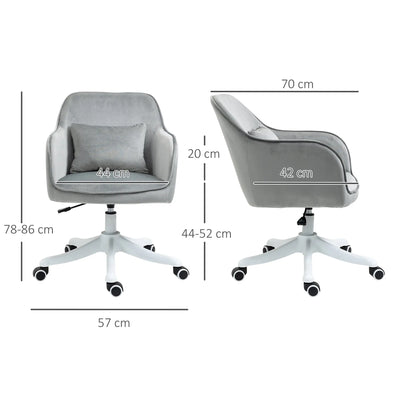Vinsetto Velvet Office Chair, Desk Chair, Makeup Vanity Chair with Massage Lumbar Pillow and Rolling Wheels for Bedroom and Home, Grey 