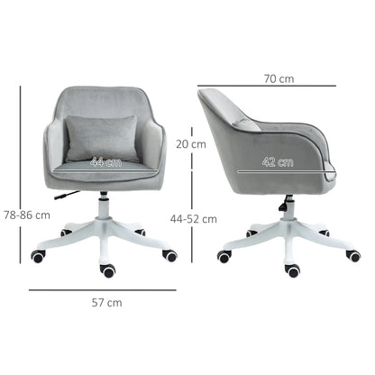 Vinsetto Velvet Office Chair, Desk Chair, Makeup Vanity Chair with Massage Lumbar Pillow and Rolling Wheels for Bedroom and Home, Grey 