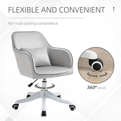 Vinsetto Velvet Office Chair, Desk Chair, Makeup Vanity Chair with Massage Lumbar Pillow and Rolling Wheels for Bedroom and Home, Grey 