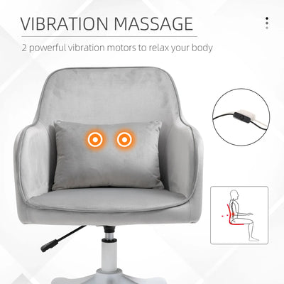Vinsetto Velvet Office Chair, Desk Chair, Makeup Vanity Chair with Massage Lumbar Pillow and Rolling Wheels for Bedroom and Home, Grey 