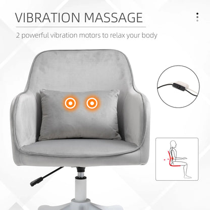 Vinsetto Velvet Office Chair, Desk Chair, Makeup Vanity Chair with Massage Lumbar Pillow and Rolling Wheels for Bedroom and Home, Grey 