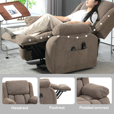 HOMCOM Recliner Armchair Lift Chair, Electric Recliner Chair with Vibration Massage and Heat, Wide Seat, USB Port, Light Brown 