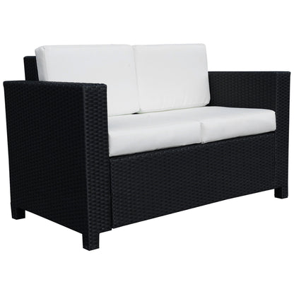 Outsunny 2 Seater Rattan Sofa with Soft Padded Cushion, All-Weather PE Wicker Weave Garden Loveseat with Armrests, Black 