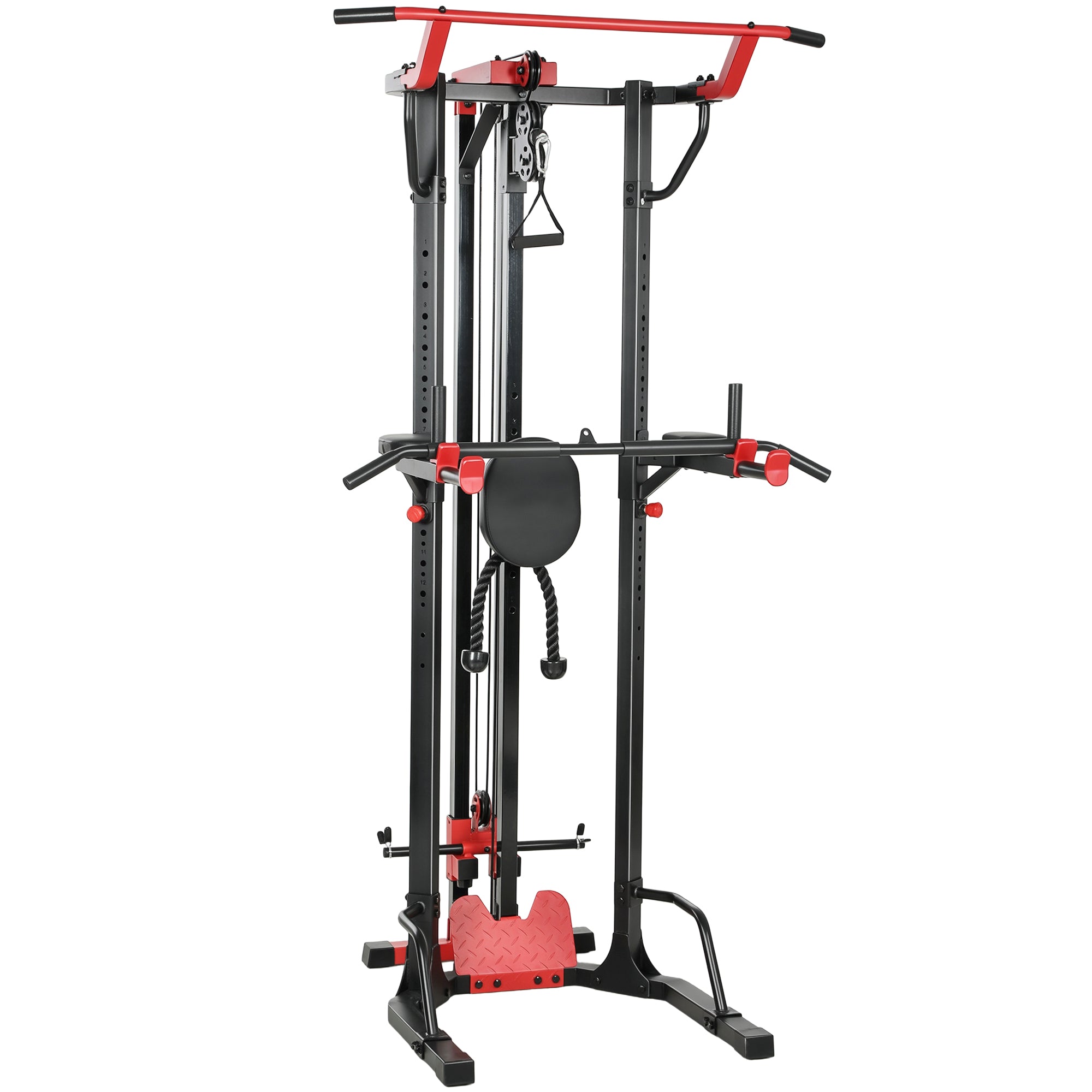 SPORTNOW Power Tower with Lat Pull Down Machine, Pull Up Bar, Dip Station, Adjustable Height Power Pack for Home Gym 