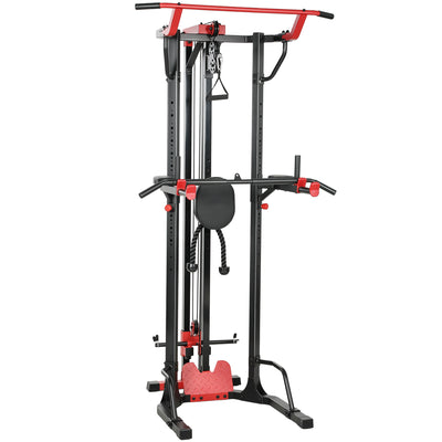 SPORTNOW Power Tower with Lat Pull Down Machine, Pull Up Bar, Dip Station, Adjustable Height Power Pack for Home Gym 