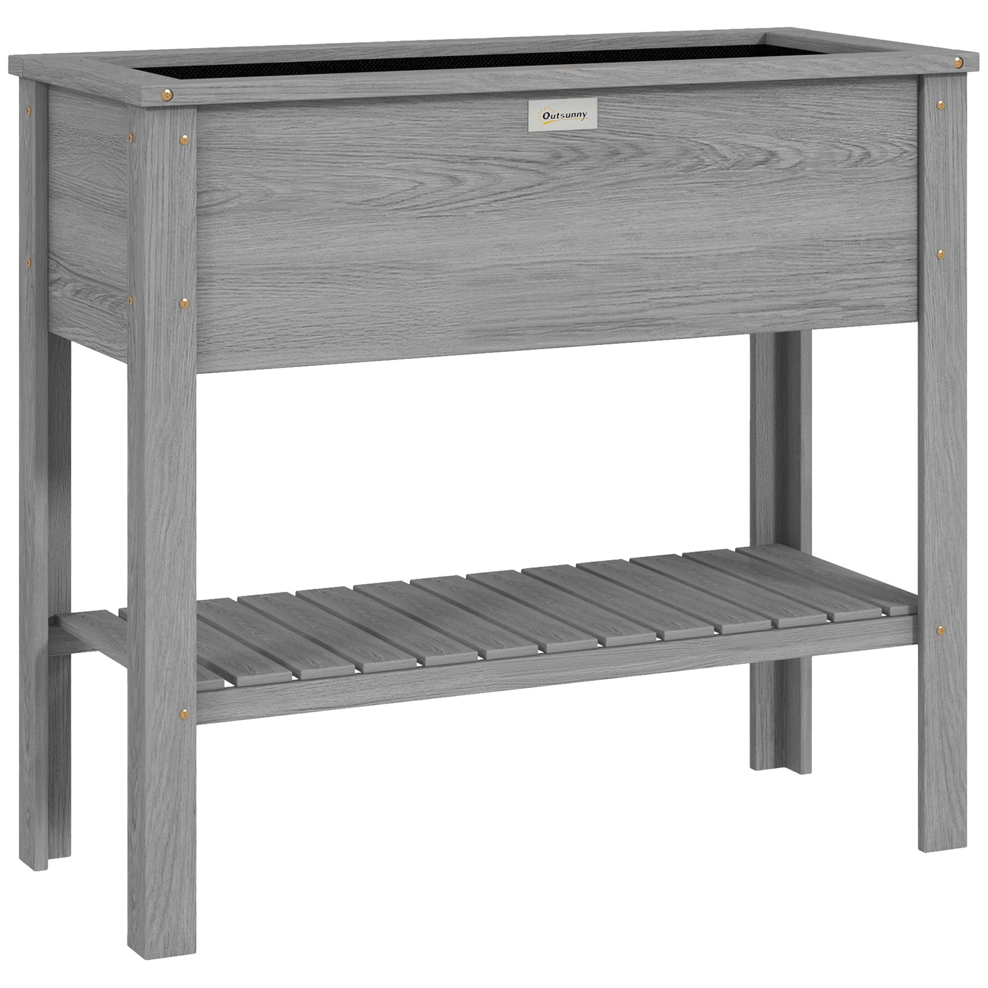 Outsunny Wooden Raised Garden Bed, Elevated Planter Box with Storage Shelf and Drainage Holes, Raised Planter with Legs, Grey 