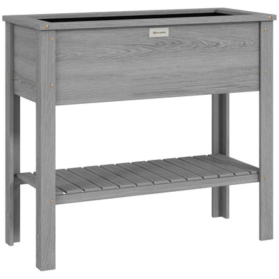 Outsunny Wooden Raised Garden Bed, Elevated Planter Box with Storage Shelf and Drainage Holes, Raised Planter with Legs, Grey 