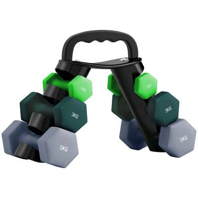 SPORTNOW Dumbbells Set with Storage Rack, 2 x 1kg, 2 x 3kg, 2 x 5kg, Green 