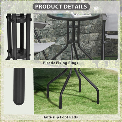 Outsunny Bistro Coffee Table Outdoor Tempered Glass Top Table Garden Round Dining Table - 60cm Diameter 
