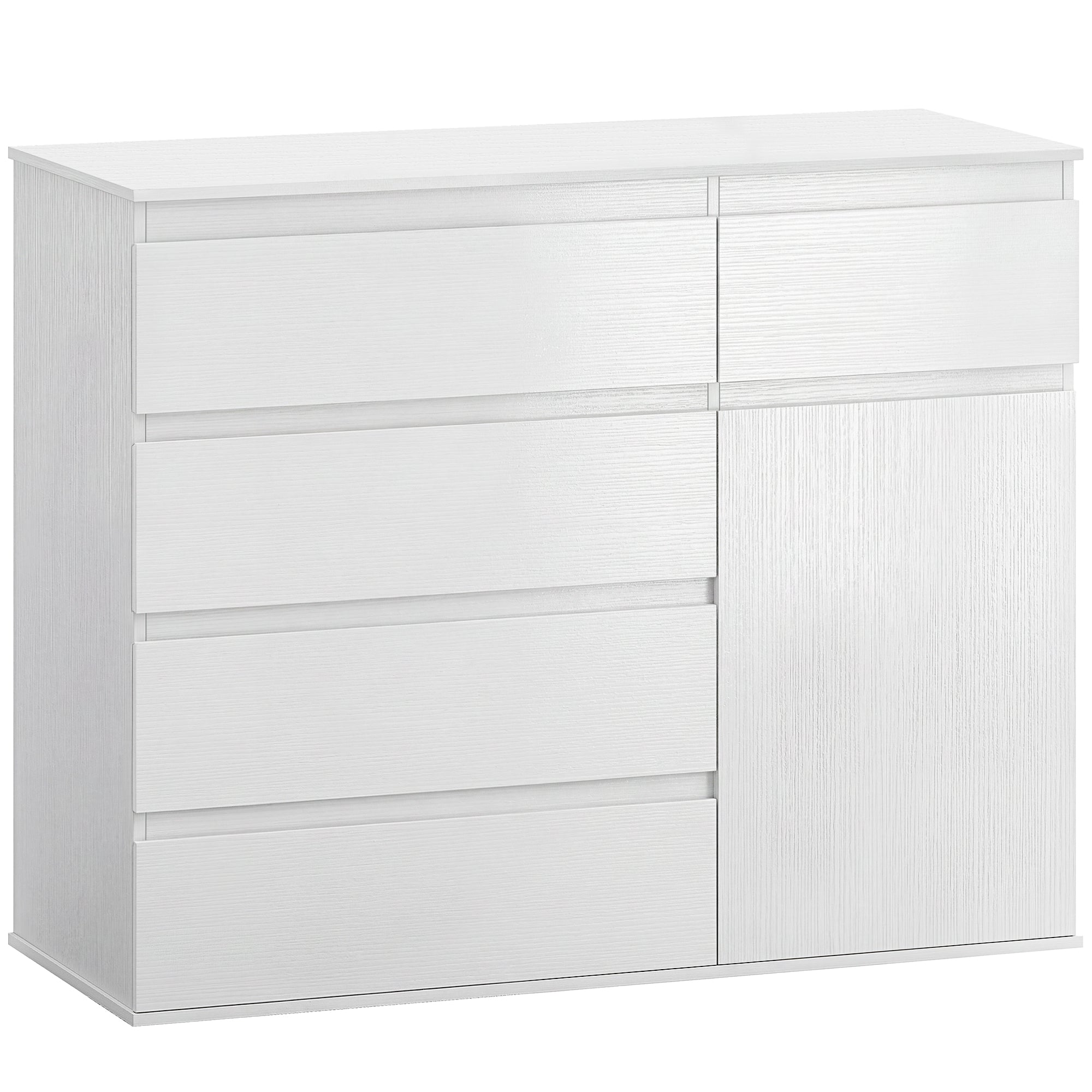 HOMCOM Modern Chest Of Drawers, 5 Drawer Dresser with Adjustable Shelf, Soft-Close Door, White 