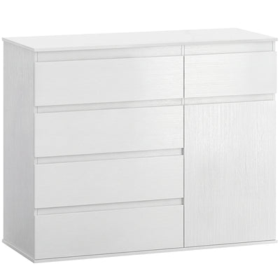 HOMCOM Modern Chest Of Drawers, 5 Drawer Dresser with Adjustable Shelf, Soft-Close Door, White 