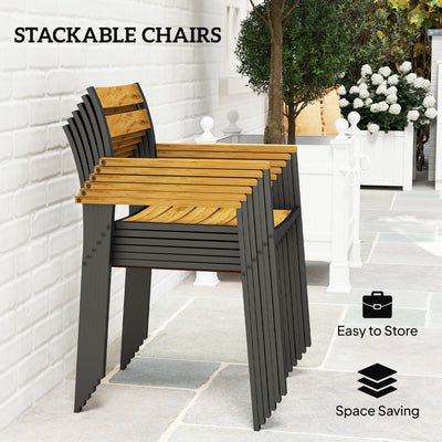 Outsunny 7 Piece Garden Dining Set, Fir Wood Garden Furniture Set with Rectangle Table and 6 Stackable Chairs, Umbrella Hole, Slatted Top and Steel Frame, for Patio Balcony Porch, Brown 