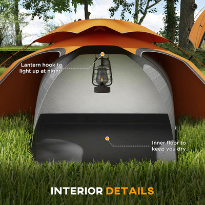 Outsunny Aluminium Frame Camping Tent Dome Tent with Removable Rainfly, 2000mm Waterproof, for 1-2 Man, Orange 