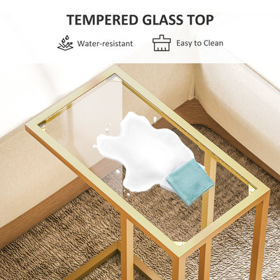 HOMCOM C-Shaped Side Table, Modern Slim End Table with Tempered Glass Tabletop, Steel Frame for Small Space, Living Room, Bedroom, Gold Tone 
