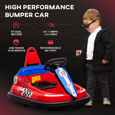 HOMCOM 6V Electric Kids Bumper Car, 6V Spin Waltz Car, with Music, Horn, Lights - Red 