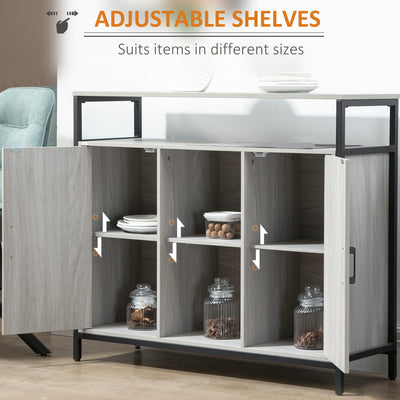 HOMCOM Modern Sideboard, Steel Frame Storage Cabinet with 2 Doors and Adjustable Shelves for Living Room, Hallway, Light Grey 