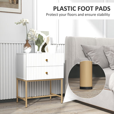 HOMCOM Elegant Two-Drawer Bedside Table - White 