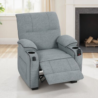 HOMCOM Electric Massage Recliner Armchair with Vibration, Heat, Whisper-Quiet Motor, Memory Function, Velvet Power Reclining Chair with Spring Pack, USB Port, Footrest, Side Pocket, Cup Holders, Grey 