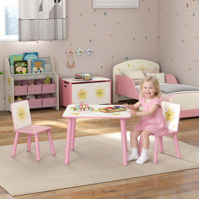 AIYAPLAY 3-Piece Toddler Table and Chair Set, Kids Table with 2 Chairs Set for Bedroom, Nursery, Playroom, Pink 
