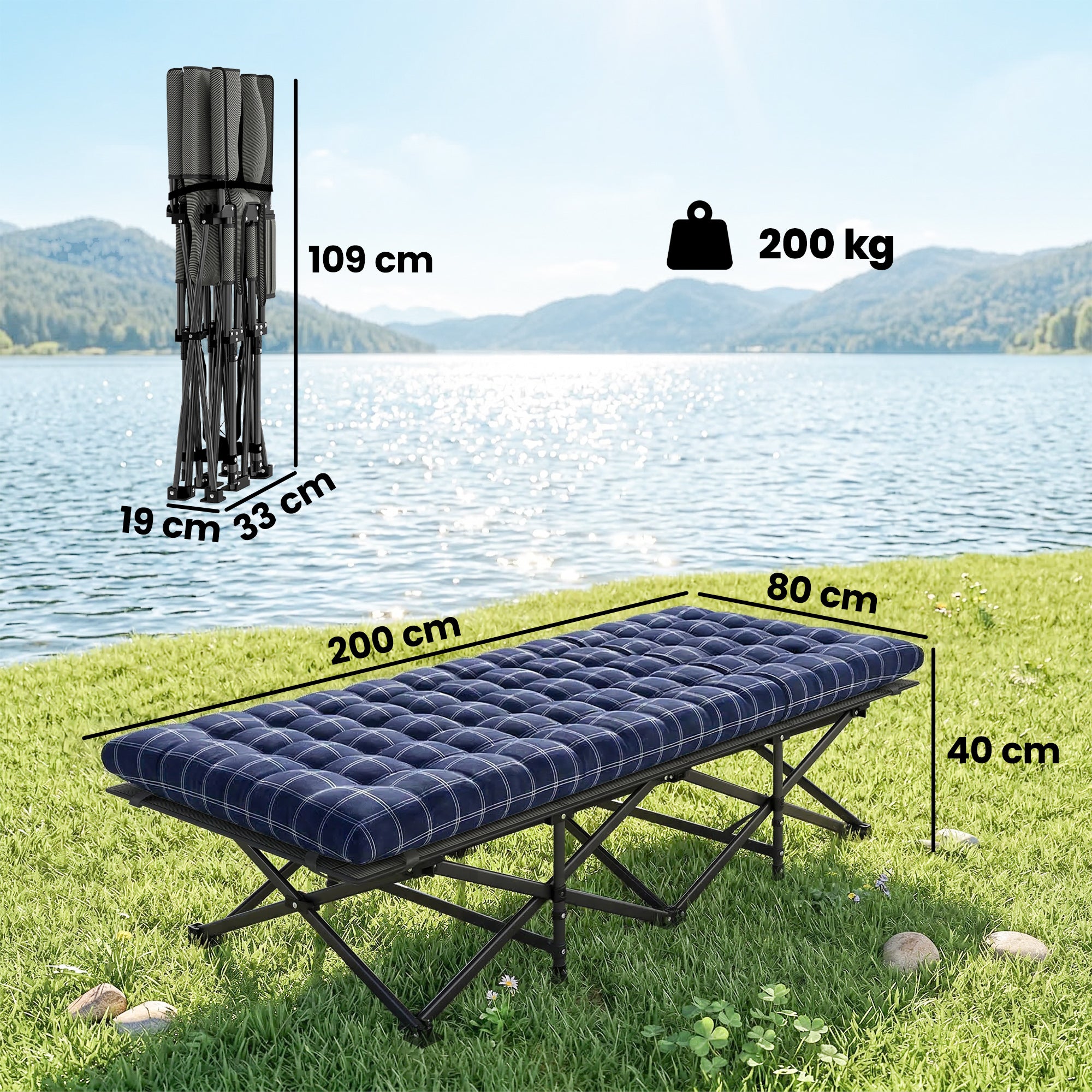 Outsunny Camping Cot with Soft Pad, 80cm Extra Wide Folding Cots with Side Pocket and Carry Bag, Blue 