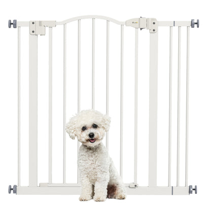PawHut Metal 74-87cm Adjustable Pet Gate Safety Barrier w/ Auto-Close Door White 
