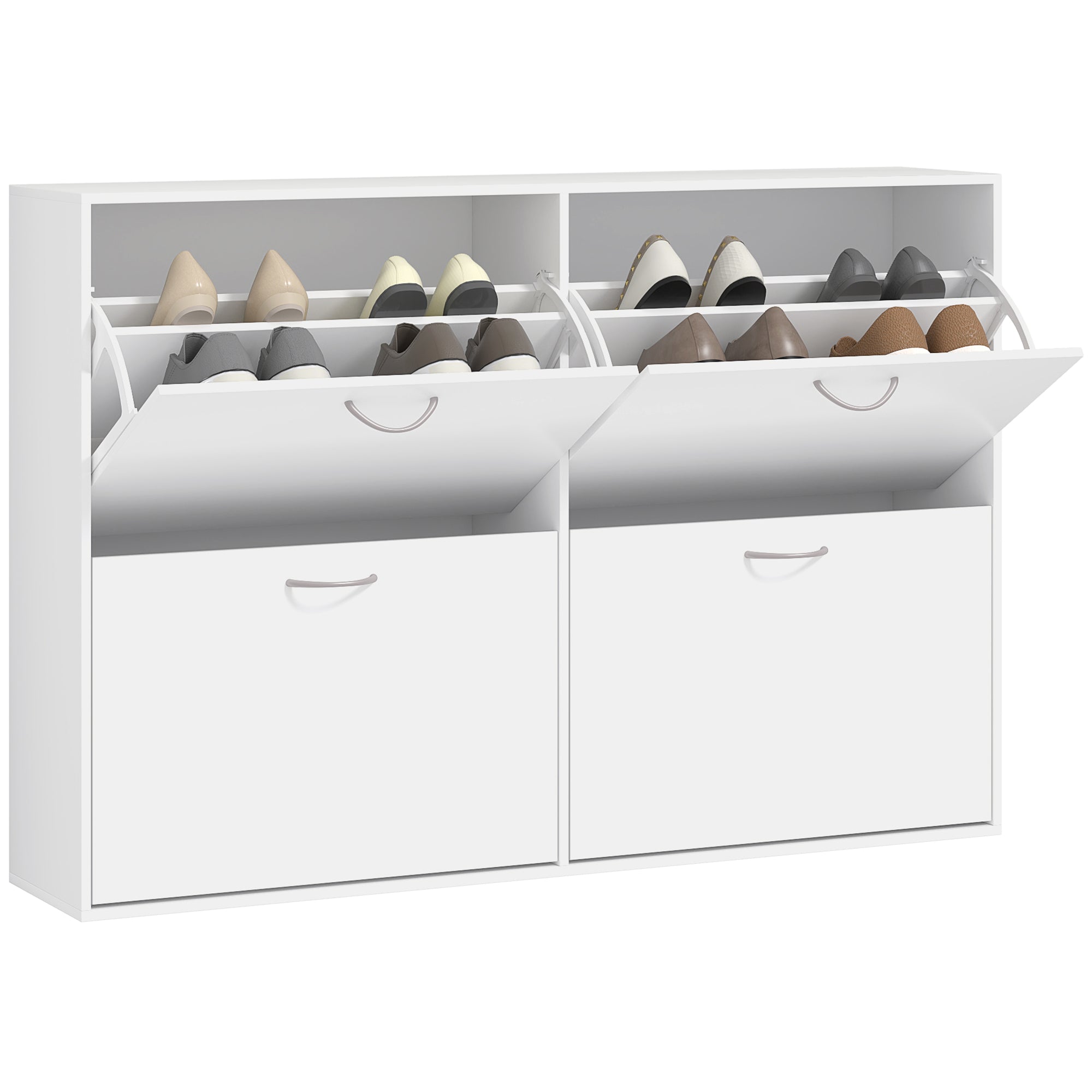 HOMCOM Wooden Modern Design 4 Drawer Shoes Cabinet Pull Down Shelf Storage Organiser - White 