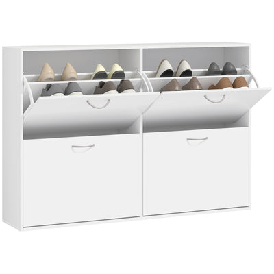 HOMCOM Wooden Modern Design 4 Drawer Shoes Cabinet Pull Down Shelf Storage Organiser - White 