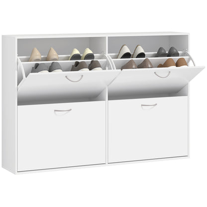 HOMCOM Wooden Modern Design 4 Drawer Shoes Cabinet Pull Down Shelf Storage Organiser - White 