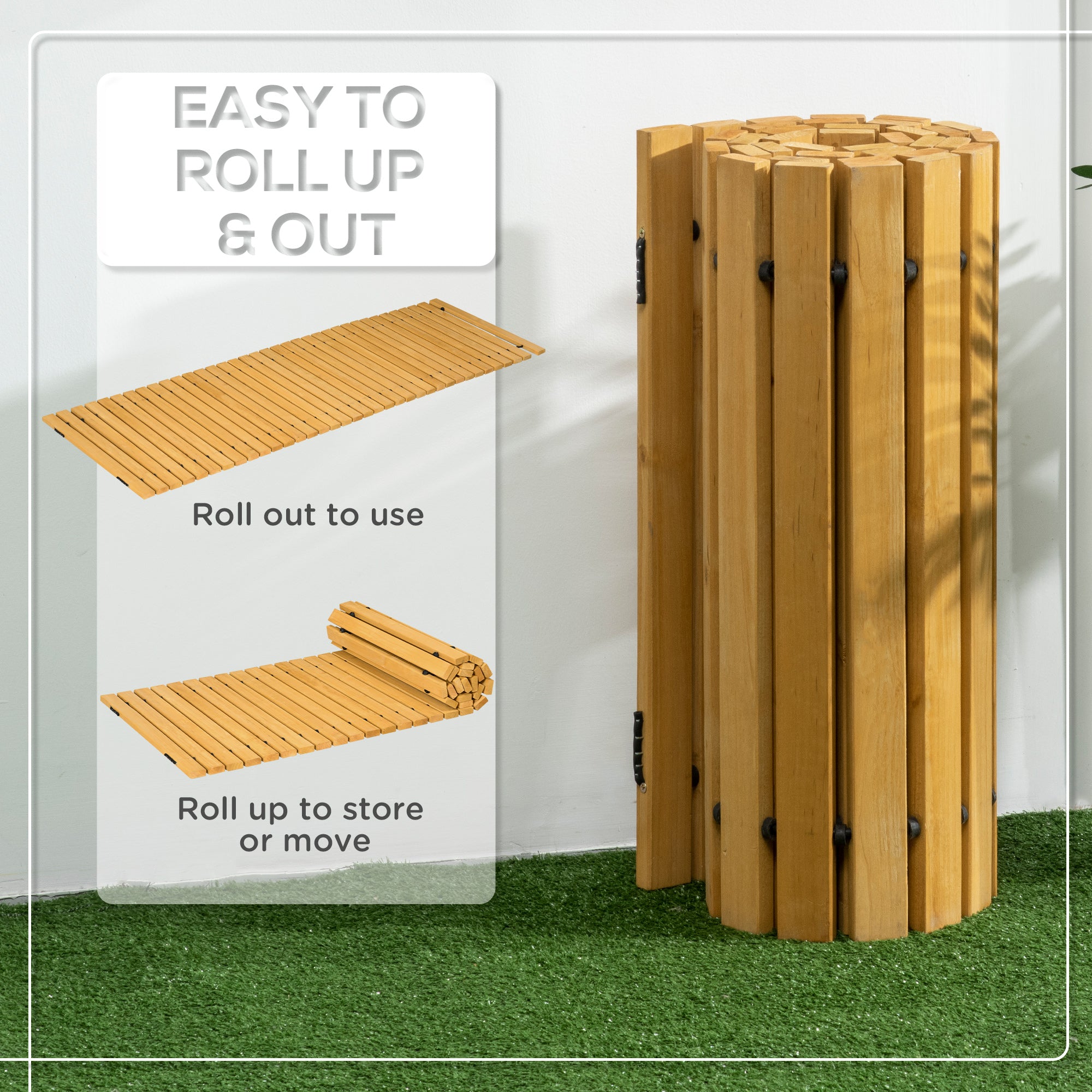 Outsunny Rollable Wooden Garden Pathway Weather-Resistant Walk Way for Wedding Party Pathways 185 x 60 cm 