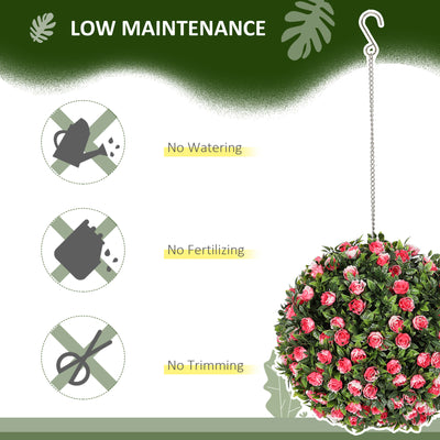 HOMCOM Set of 2 Decorative Artificial Plants, UV-protected Artificial Plant Topiary Rose Balls, Fake Plants for Home Indoor outdoor Decor, 28cm, Pink 