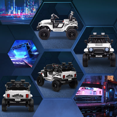 AIYAPLAY 12V Battery Powered Kids Ride-On Car, Electric Truck w/ Spring Suspension, Remote, Music, Horn, Lights, White 
