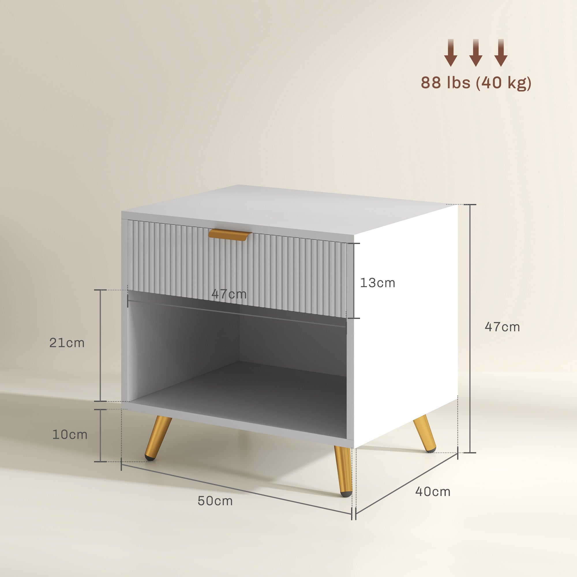 HOMCOM Bedside Tables Set of 2, Bedside Cabinets With Drawer and Open Compartment, Nightstands With Handle for Bedroom, Living Room, White 
